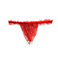 Набір Intt BRAZILIAN PANTY RED: трусики на зав’язках S-XL з перлинним кільцем + полунична змазка