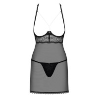 Пеньюар Obsessive Pearlove chemise & thong black S/M