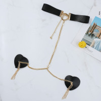 Пестис-сердечка с кисточками и чокером JSY Nipple Sticker RT236114 Black