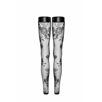 Панчохи Noir Handmade F243 Tulle stockings with patterned flock embroidery - XL