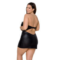 Мини платье из экокожи CELINE CHEMISE black 6XL/7XL — Passion: шнуровка, трусики в комплекте