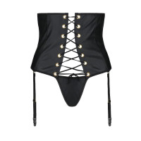 Пояс-корсет из экокожи CELINE SET black 4XL/5XL — Passion: шнуровка, съемные пажи для чулок, стринги