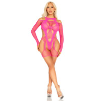 Бодістокінг Leg Avenue Fishnet Garter Harness and Teddy One Size Neon Pink