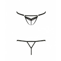 Відверті трусики-стрепи з мереживом SOLON THONG black S/M - Passion Exclusive