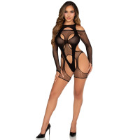 Бодістокінг Leg Avenue Fishnet Garter Harness and Teddy One Size Black