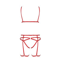 Комплект білизни MAGALI SET OpenBra red XXL/XXXL - Passion Exclusive: стрепи: ліф, трусики і пояс