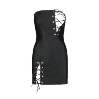 Мини платье из экокожи CELINE CHEMISE black S/M — Passion: шнуровка, трусики в комплекте