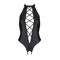 Боди из эко-кожи с имитацией шнуровки и открытым доступом Nancy Body black 4XL/5XL - Passion