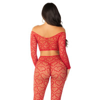 Комплект Leg Avenue Off The Shoulder Top and Footless Tights One Size, Red