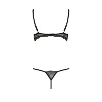 Комплект білизни VALERY SET OpenBra black S/M - Passion Exclusive: стрепи: трусики, відкритий ліф
