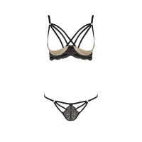 Комплект білизни VALERY SET OpenBra black XXL/XXXL - Passion Exclusive: стрепи: трусики, відкритий л
