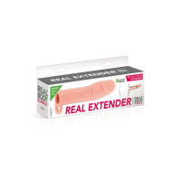 Насадка на пеніс Real Body Real Extender HUGY з відкритою головкою та кільцем для мошонки