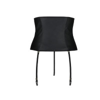 Пояс-корсет из экокожи Celine Set black L/XL — Passion: шнуровка, съемные пажи для чулок, стринги.