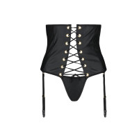 Пояс-корсет из экокожи CELINE SET black S/M — Passion: шнуровка, съемные пажи для чулок, стринги.