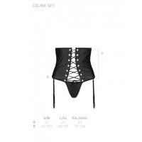 Пояс-корсет из экокожи CELINE SET black S/M — Passion: шнуровка, съемные пажи для чулок, стринги.