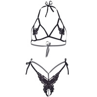 Комплект Leg Avenue Open cup bra and pearl panty Black