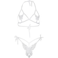 Комплект Leg Avenue Open cup bra and pearl panty White