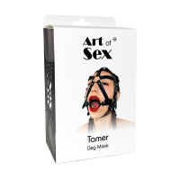 Кляп-маска з силіконовим кільцем Art of Sex - Tamer, Натуральна шкіра, Чорний