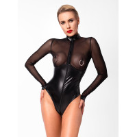 Боді Noir Handmade F321 Edge wetlook and mesh body with rings - S