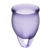 Набір менструальних чаш Satisfyer Feel Confident (lila), 15мл та 20мл, мішечок для зберігання