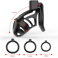 Клітка для пеніса LOCKINK SEVANDA Plastic Penis Chastity Cage, чорна, 3 кільця різних розмірів