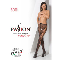 Эротические колготки-бодистокинг Passion S008, ажурные колготки с вырезом и лампасами-сеткой.