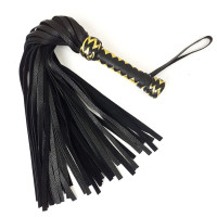 Чорний флогер класичний із золотою рукояттю, 70 см, натуральна шкіра