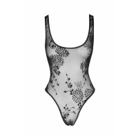 Боді Noir Handmade F242 Tulle body with patterned flock embroidery - S