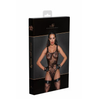 Боді Noir Handmade F242 Tulle body with patterned flock embroidery - S