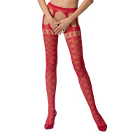 Эротические колготки-бодистокинг Passion S025 red, имитация ажурных чулок с пояском