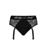 Кружевные трусы для страпона с подвязками для чулок Strap-On-Me DIVA HARNESS - M
