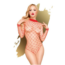 Боди Penthouse Scandalous S/L Red, большая сетка, высокий воротник, длинные рукава