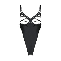 Боді з екошкіри CELINE BODY black 4XL/5XL — Passion: з доступом, відкритий