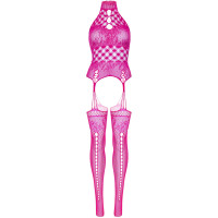Leg Avenue High neck lace bodystocking Raspberry O/S