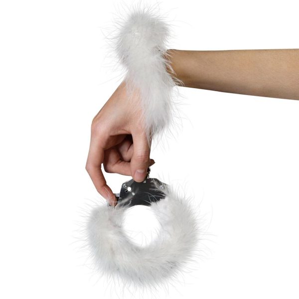 Наручники металеві Adrien Lastic Handcuffs з білим пухнастим оздобленням