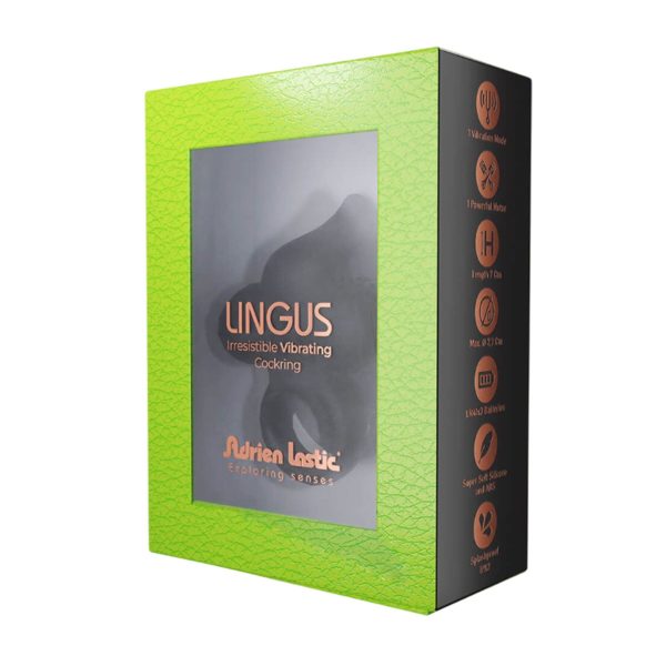 Эрекционное виброкольцо Adrien Lastic Lingus с язычком и щеточкой для стимуляции клитора