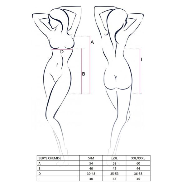 Сорочка бебі-дол Passion BERYL CHEMISE XXL/ трусики, напівпрозора, стрічка під груди