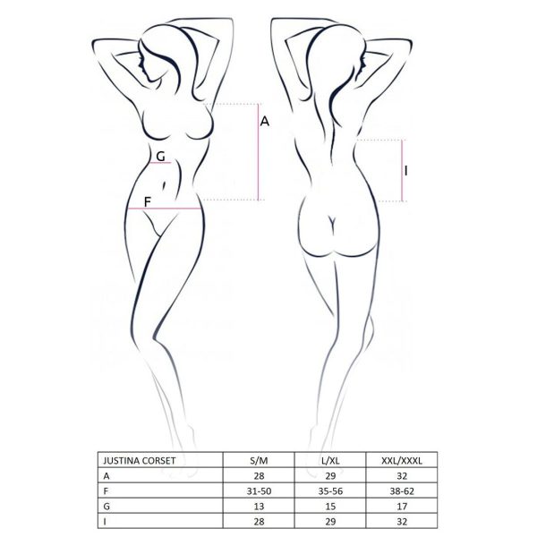 Корсет з відкритими грудьми Passion JUSTINA CORSET трусики, шнурівка, напівпрозорий, пажі