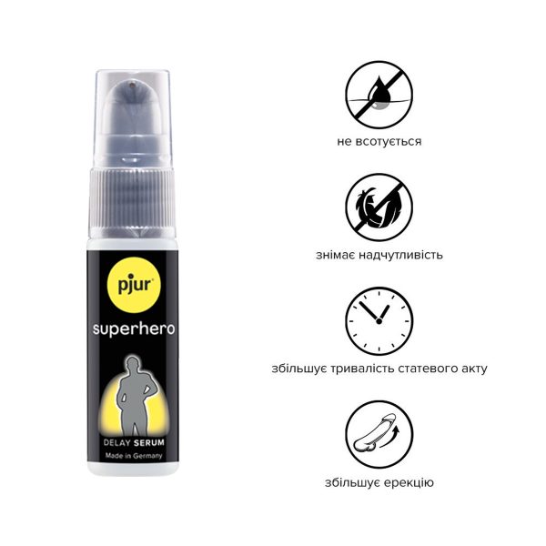Сироватка-пролонгатор pjur Superhero Delay Serum 20 мл, створює ефект плівки, без оніміння