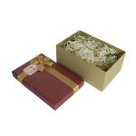 Подарункова коробка з бантом бордово-золота, — 21,5×14,5×9,7 см