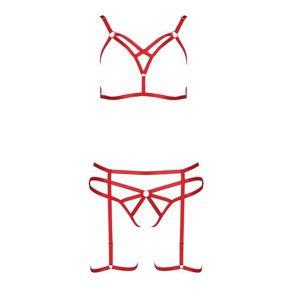 Комплект белья Passion Exclusive MAGALI SET OpenBra XXL/ стрепы, лиф, трусики и пояс