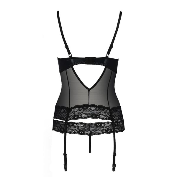 Корсет з відкритими грудьми Passion Exclusive NORTH CORSET пажі, трусики, шнурівка