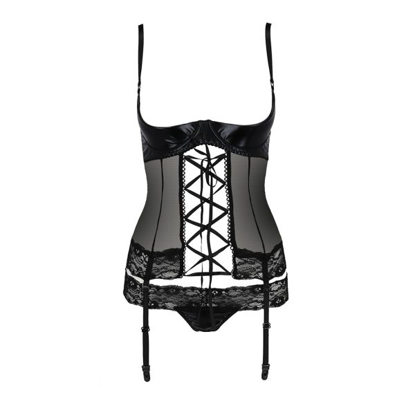 Корсет з відкритими грудьми Passion Exclusive NORTH CORSET пажі, трусики, шнурівка