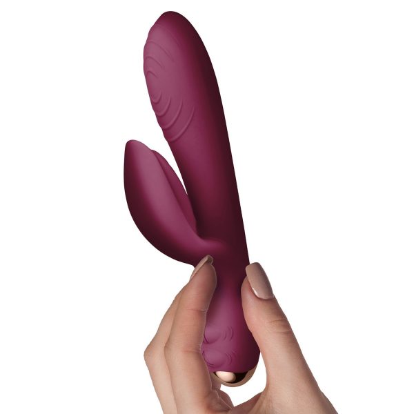 Вибратор-кролик Rocks-Off Every Girl Burgundy, два мотора, разноцветная LED-подсветка, мощный