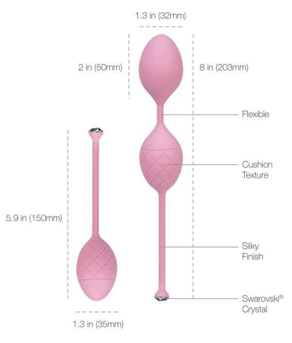 Роскошные вагинальные шарики PILLOW TALK - Frisky с кристаллом, диаметр 3,2см, вес 49-75гр