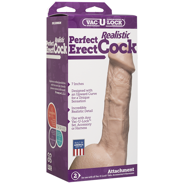 Фаллоимитатор Doc Johnson - 7 Inch Perfect Erect Cock, большая головка, Vac-U-Lock