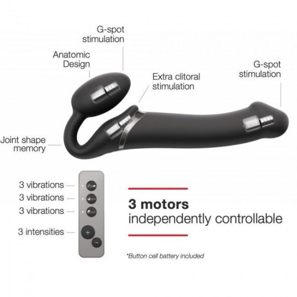 Безремневой страпон с вибрацией Strap-On-Me Vibrating диаметр 3,8см, пульт ДУ, регулируемый