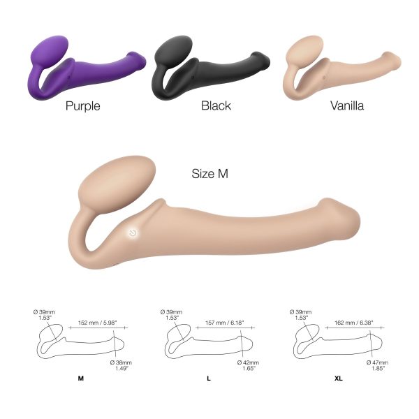 Безремневой страпон с вибрацией Strap-On-Me Vibrating Flesh диаметр 3,3см, пульт ДУ, регулируемый