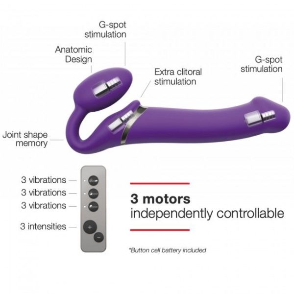 Безремневой страпон с вибрацией Strap-On-Me Vibrating диаметр 3,8 см, пульт ДУ, регулируемый