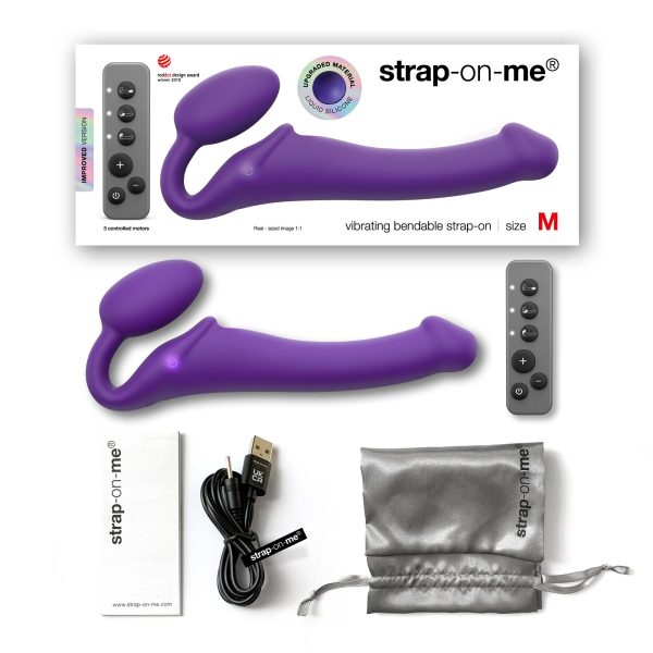 Безремневой страпон с вибрацией Strap-On-Me Vibrating диаметр 3,8 см, пульт ДУ, регулируемый